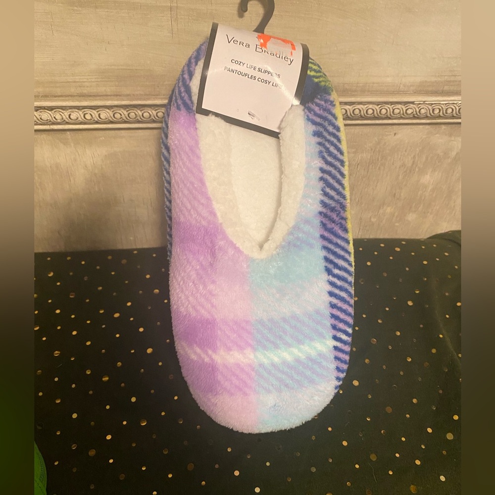 NWT Vera Bradley Slip-On Slippers Pastel Argyle SMALL